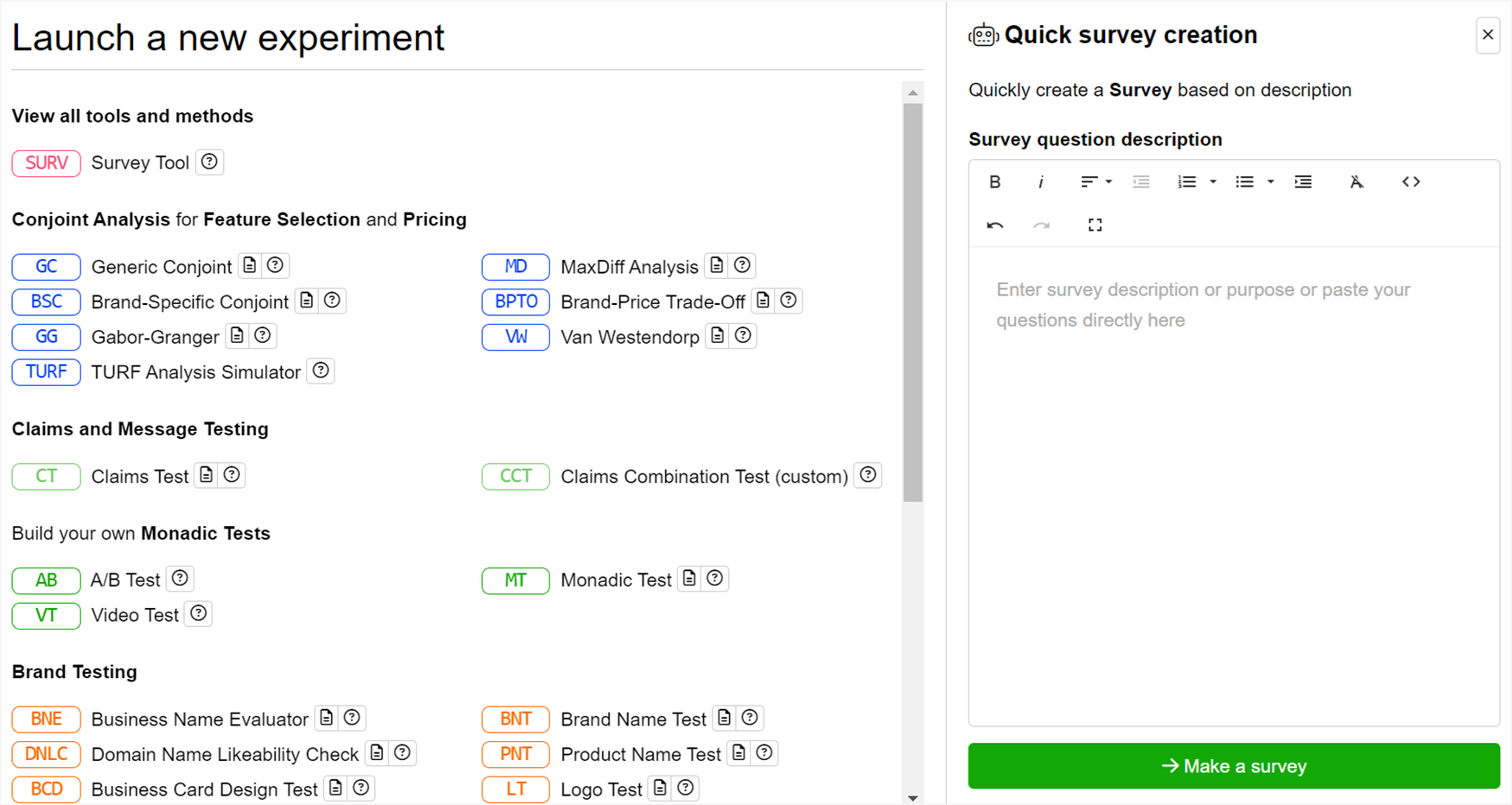 AI-based survey creation