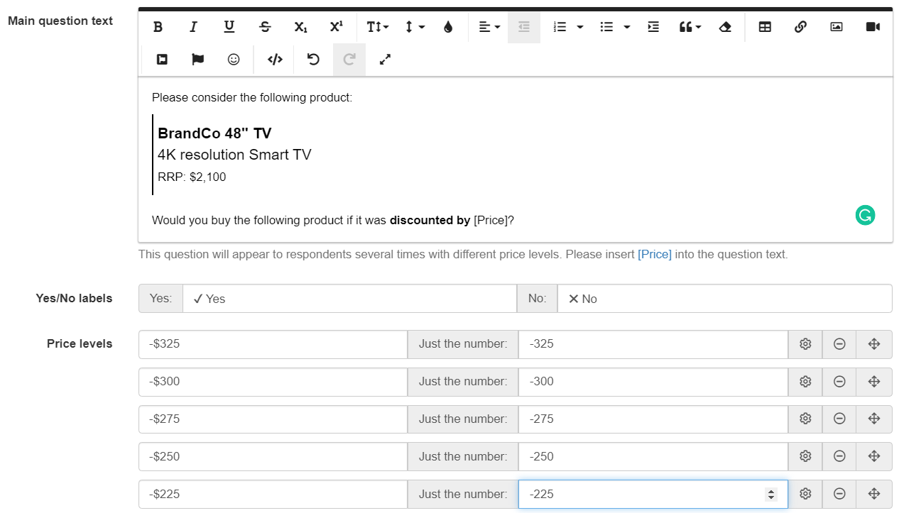 How much should I discount my product? Finding optimal discount amount using Gabor Granger: Set-up